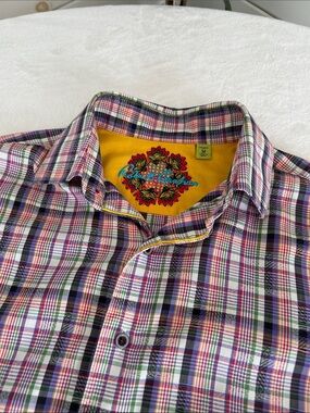Robert Graham Multicolor Plaid Button-Down Shirt with Yellow Interior